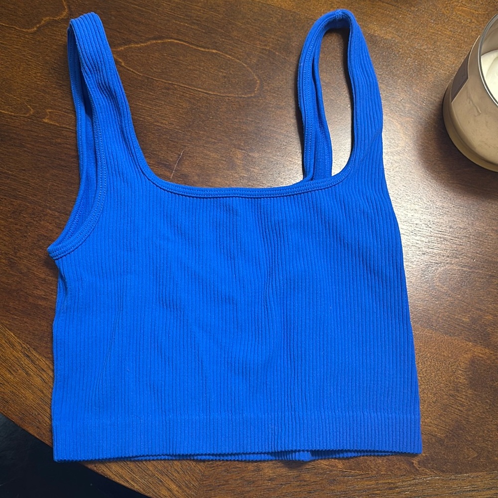 ZARA Blue Seamless Ribbed Crop Top